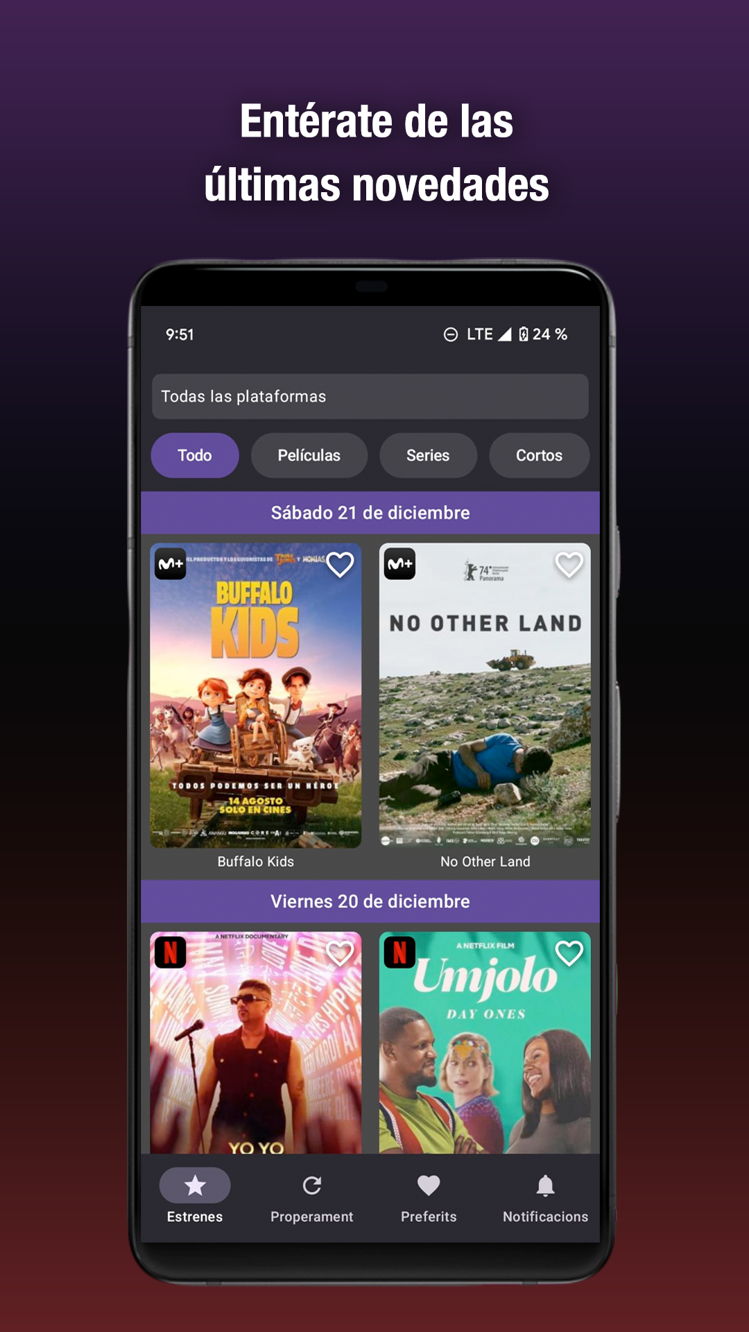 Captura de pantalla de la app - Estrenos